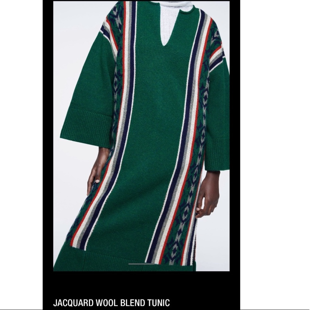 Wool blend green jacquard long tunic sweater - Picture 11 of 15